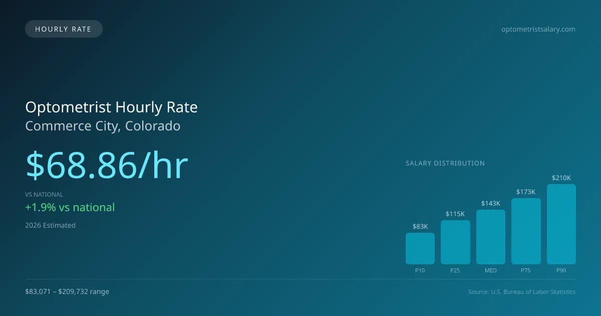 Optometrist Hourly Rate in Commerce City, CO — 2026 est., based on 2025 BLS