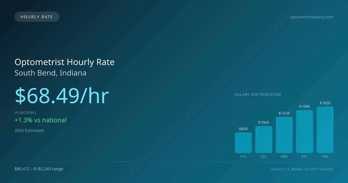 Optometrist Hourly Rate in South Bend, IN — 2026 est., based on 2025 BLS