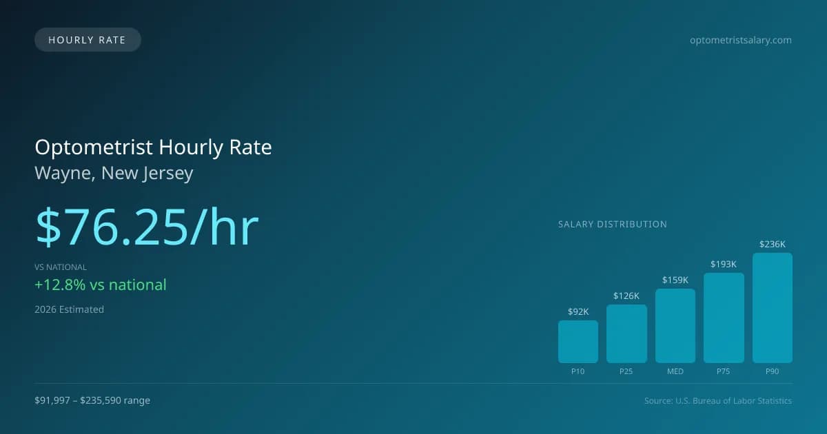 Optometrist Hourly Rate in Wayne, NJ — 2026 est., based on 2025 BLS