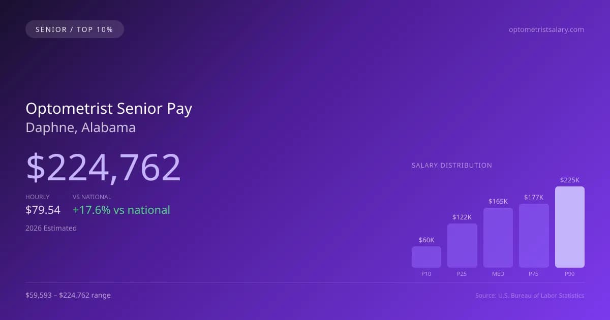 Optometrist Senior Salary in Daphne, AL — 2026 est., based on 2025 BLS