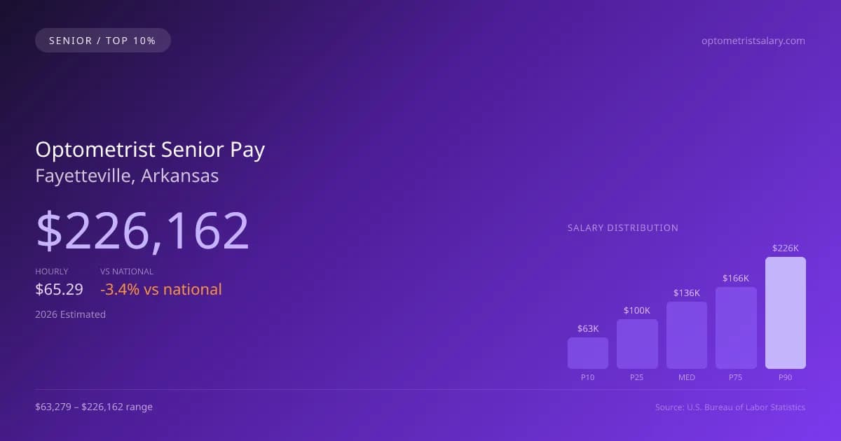 Optometrist Senior Salary in Fayetteville, AR — 2026 est., based on 2025 BLS
