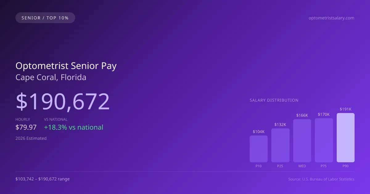Optometrist Senior Salary in Cape Coral, FL — 2026 est., based on 2025 BLS