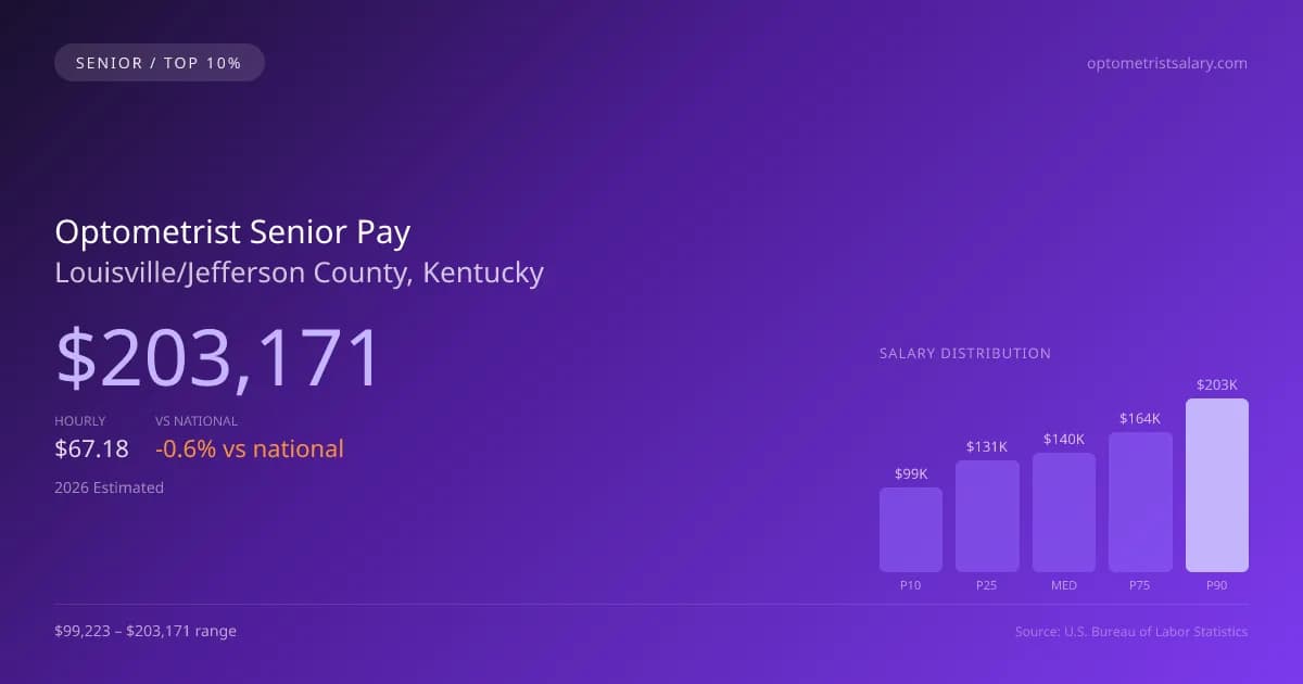 Optometrist Senior Salary in Louisville/Jefferson County, KY — 2026 est., based on 2025 BLS