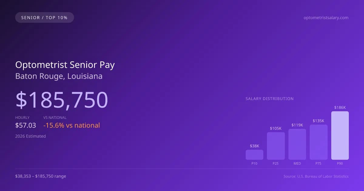 Optometrist Senior Salary in Baton Rouge, LA — 2026 est., based on 2025 BLS