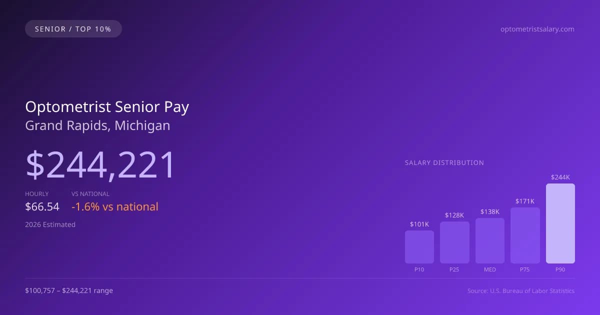 Optometrist Senior Salary in Grand Rapids, MI — 2026 est., based on 2025 BLS