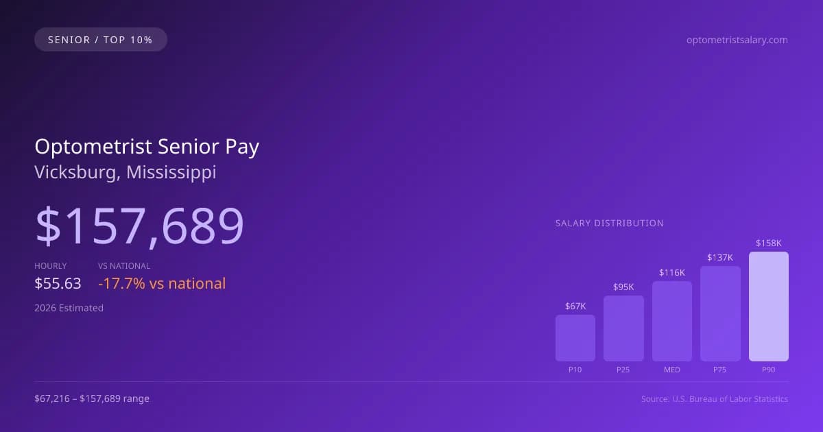 Optometrist Senior Salary in Vicksburg, MS — 2026 est., based on 2025 BLS