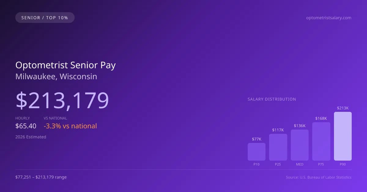 Optometrist Senior Salary in Milwaukee, WI — 2026 est., based on 2025 BLS