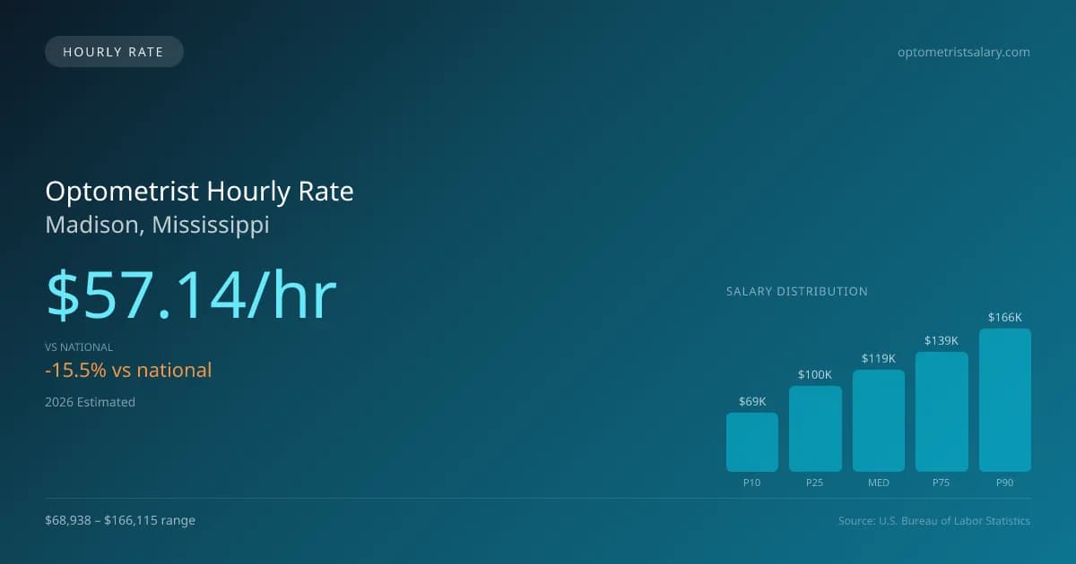 Optometrist Hourly Rate in Madison, MS — 2026 est., based on 2025 BLS