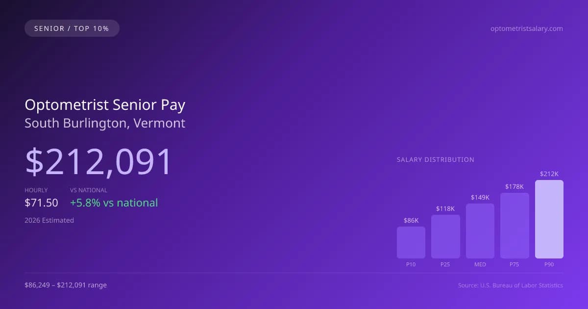 Optometrist Senior Salary in South Burlington, VT — 2026 est., based on 2025 BLS