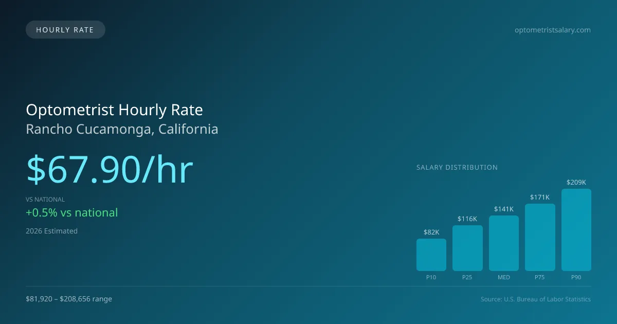 Optometrist Hourly Rate in Rancho Cucamonga, CA — 2026 est., based on 2025 BLS