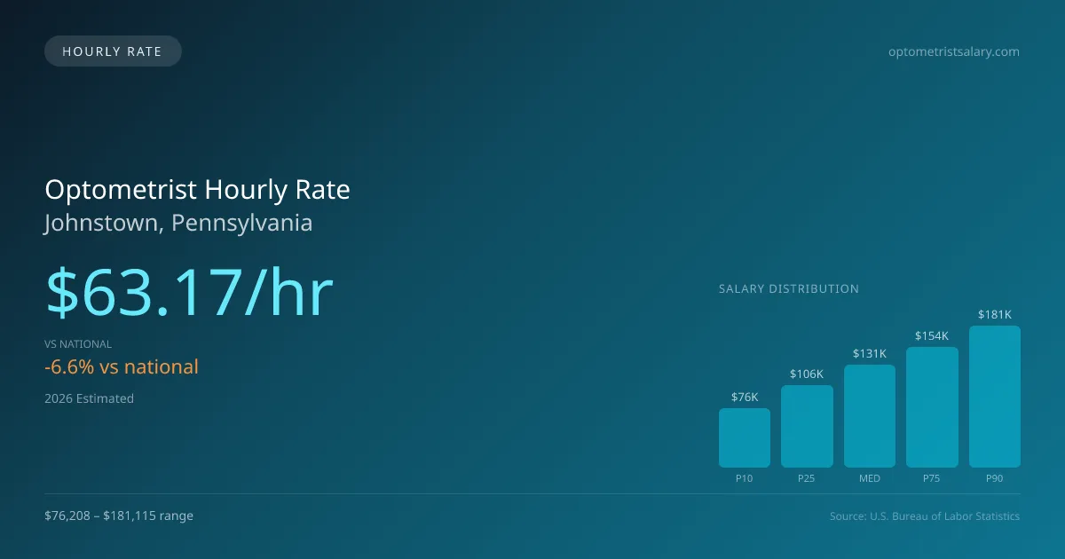 Optometrist Hourly Rate in Johnstown, PA — 2026 est., based on 2025 BLS