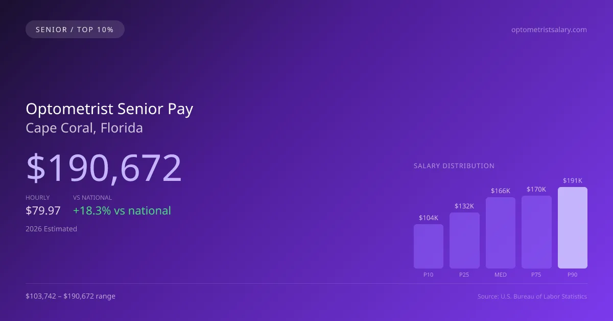 Optometrist Senior Salary in Cape Coral, FL — 2026 est., based on 2025 BLS