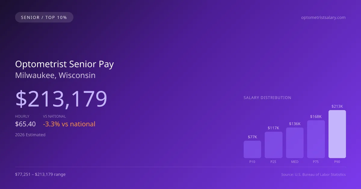 Optometrist Senior Salary in Milwaukee, WI — 2026 est., based on 2025 BLS